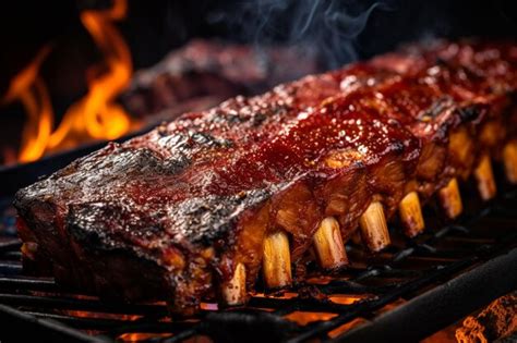 Premium Photo A Close Up Of A Rack Of Ribs On A Grill