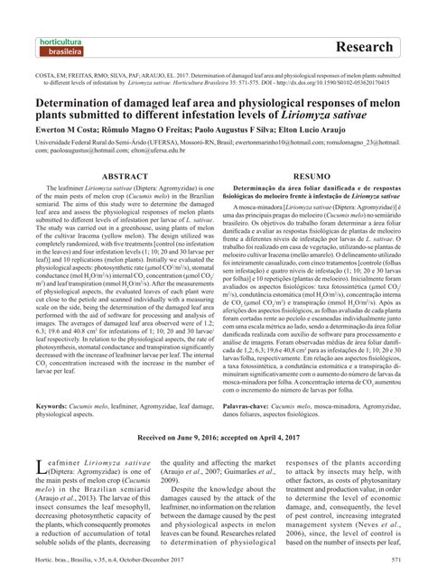 Pdf Determination Of Damaged Leaf Area And Physiological Responses Of