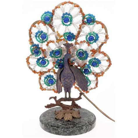 Art Deco Czech Bronze And Crystal Beaded Peacock Table Lamp For Sale At 1stdibs