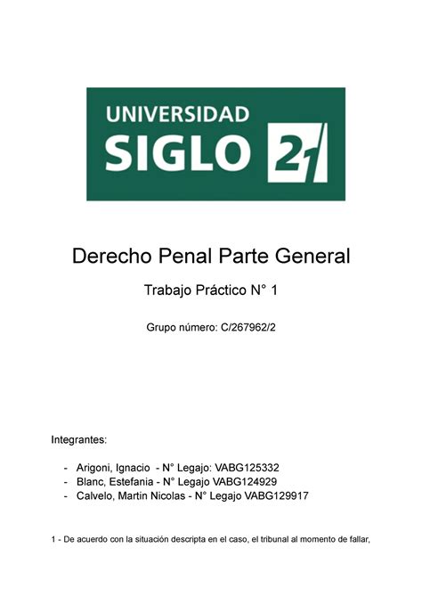 Tp Derecho Penal General Derecho Penal Parte General Trabajo