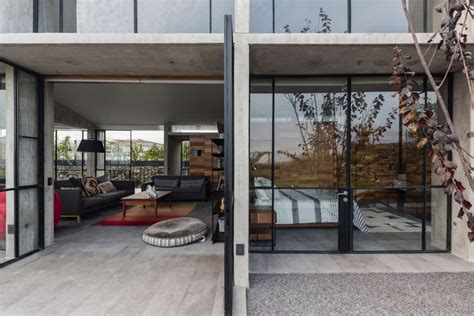 Board Marked Concrete Walls Frame Pool Views From At House