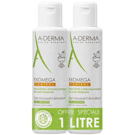 ADERMA EXOMEGA CONTROL GEL MOUSSANT EMOLLIENT LOT DE 2X500ML