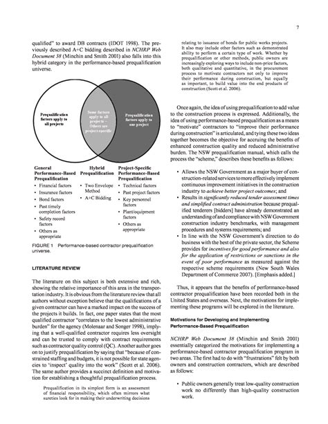 Summary Performance Based Construction Contractor Prequalification The National Academies Press