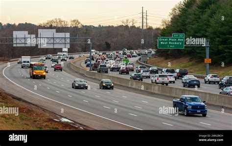 Interstate 95 (I-95) during evening rush hour. Heavy traffic congestion on the metro-Boston ...