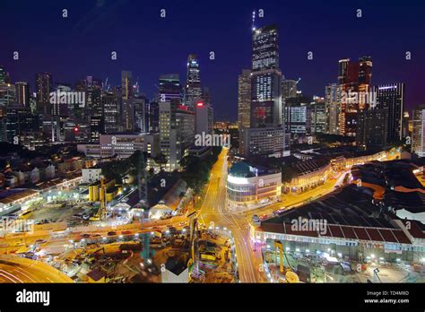 Scenic Night View Of Singapore City Stock Photo Alamy