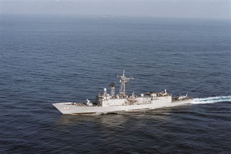 An Aerial Port Bow View Of The Guided Missile Frigate USS VANDEGRIFT