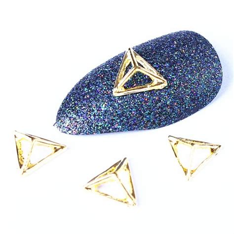 Gold Hollow Pyramid Metal Nail Art Tips