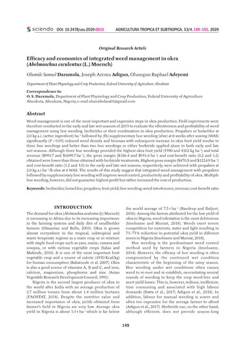 PDF Efficacy And Economics Of Integrated Weed Management In Okra