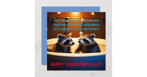 Adorable Raccoons In Bathtub Fun Valentines Day Holiday Card Zazzle