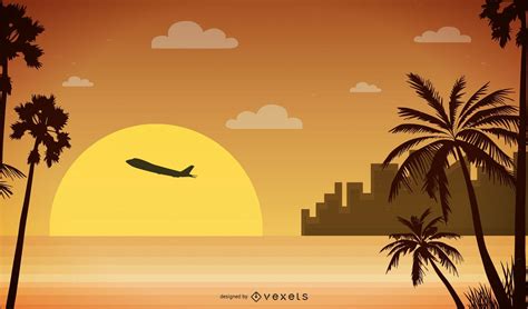 Descarga Vector De Diseño De Ilustración De Paisaje Al Atardecer