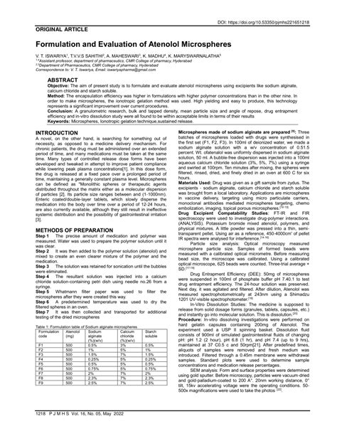 Pdf Formulation And Evaluation Of Atenolol Microspheres