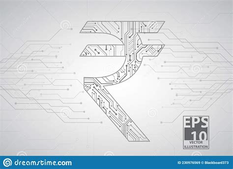 Indian Rupee Shape With Circuit Lines Technology Background Digital