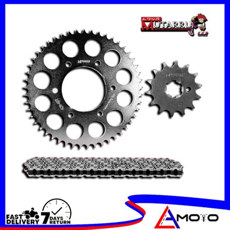 SET MUTARRU SPROCKET AND CHAIN SET SILVER CHROME PLATED RAIDER