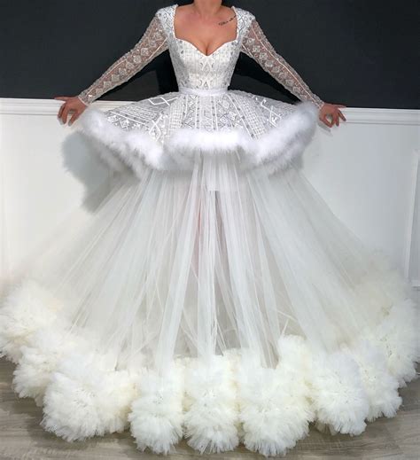 Donamatoshiweddingdress Tulle Wedding Gown Fur Wedding Dress