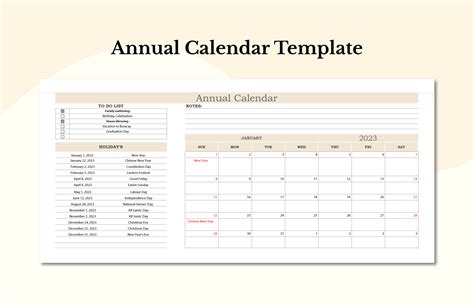 Annual Calendar Template in Excel, Google Sheets - Download | Template.net