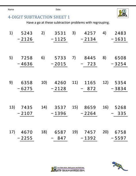 5 Digit Subtraction Worksheets Math Subtraction Worksheets Math