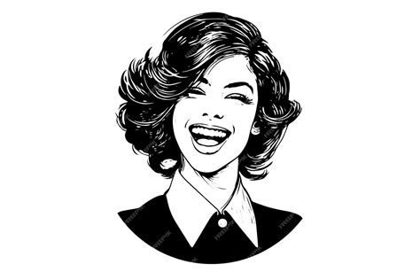 Premium Vector Happy Businness Woman Ink Drawing Sketch Pop Art Style Black And White Vector