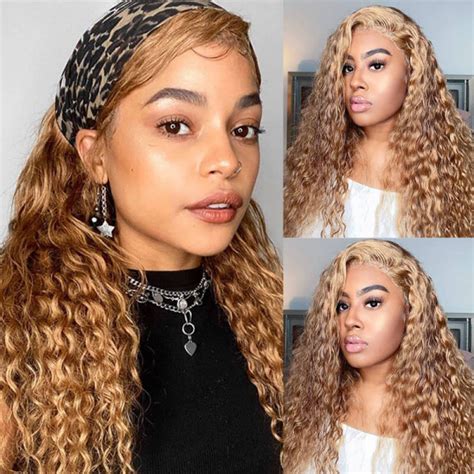 27 Honey Blonde Hair Color Water Wave Lace Front Wig Asteriahair