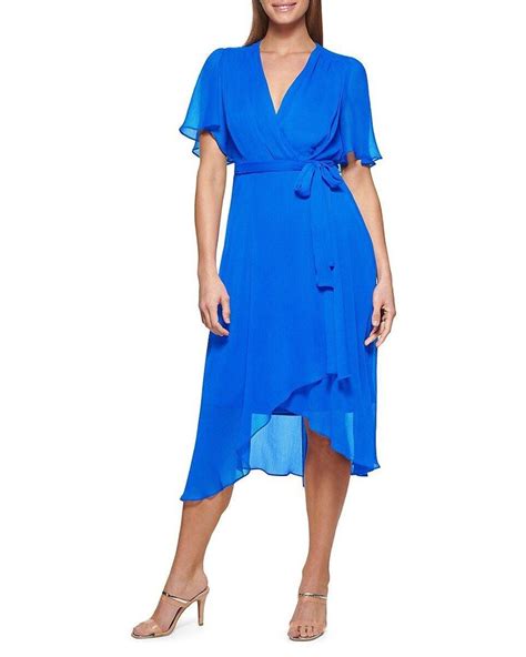 DKNY Solid Faux Wrap Dress In Blue Lyst