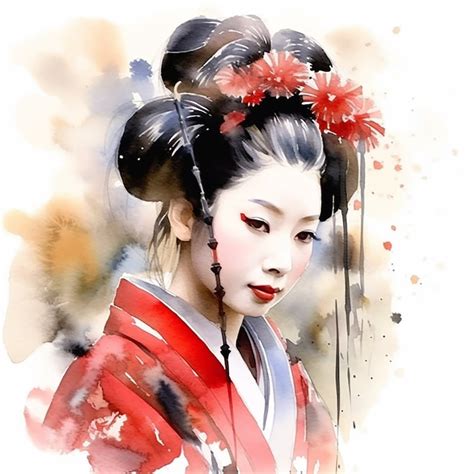 Premium Japanese Geisha Watercolor Clipart High Quality Definition