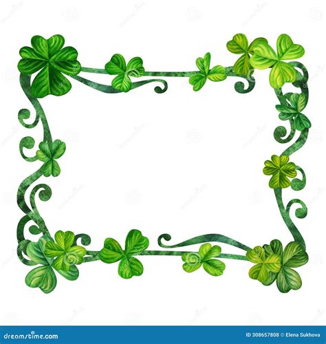 Watercolor Vintage Fantasy Frame With Hand Drawn Four Leaf Clover For St Patrick S Day For Good