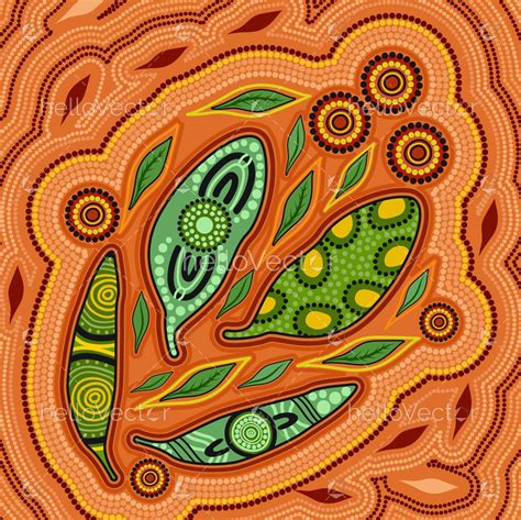 Aboriginal gum leaves art background - Download Graphics & Vectors