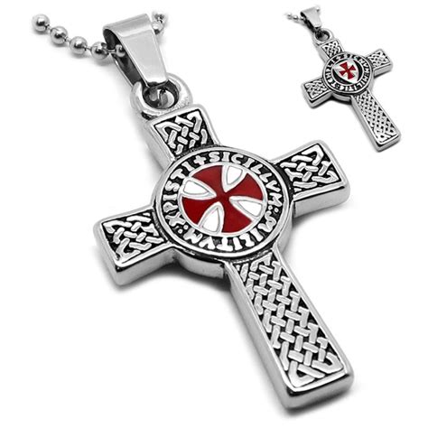 Pendentif croix Templier Acier inoxydable Chaîne 60cm