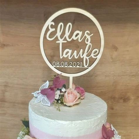 Cake Topper Zur Taufe Aus Holz Schlicht Sch Ner Kuchenstecker Zur Taufe