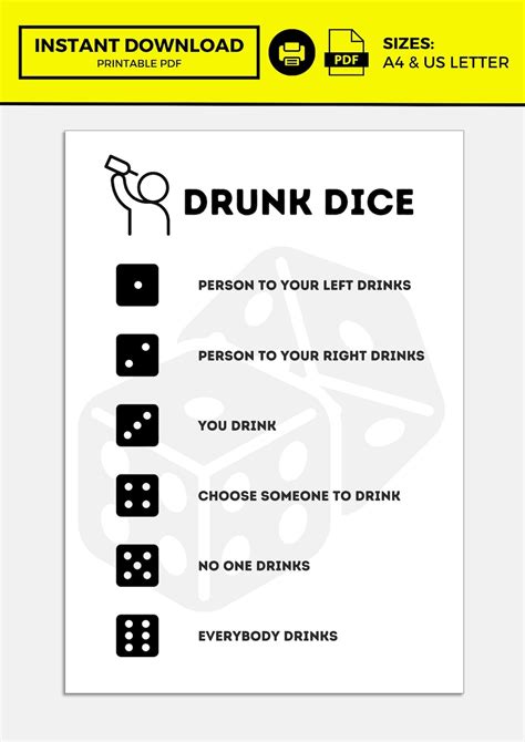 Drinking Dice Game Drinking Games Drinking Games Printable Drunk