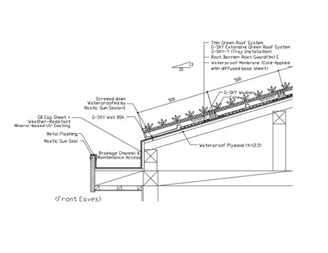 Slope Of The Green Roof Drainage Details Of The Front Eaves Plumbing Constructive Dwg File Cadbull