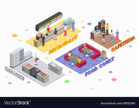 Isometric Food Court Compositions Royalty Free Vector Image