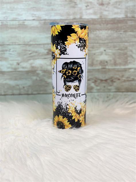 Sunflower Mom Bun Tumbler Momlife Or Add Your Own Text Etsy