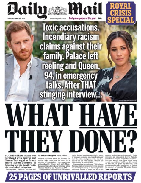 How The Uk Front Pages Reacted To Harry And Meghans Bombshell Interview