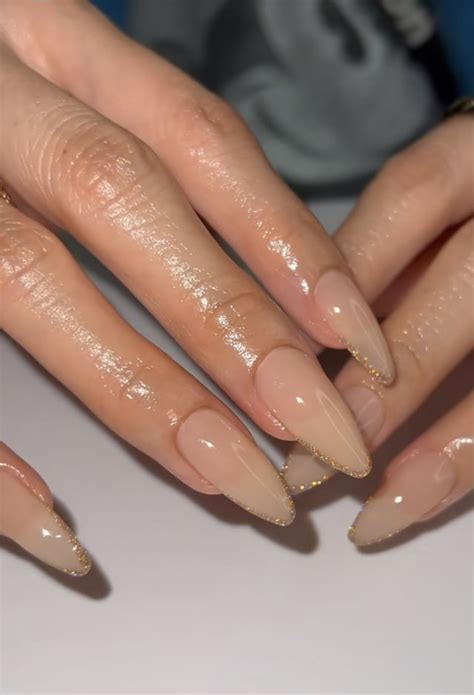 Nude Nails With Glitter Acrylic Nails Nude Almond Acrylic Nails