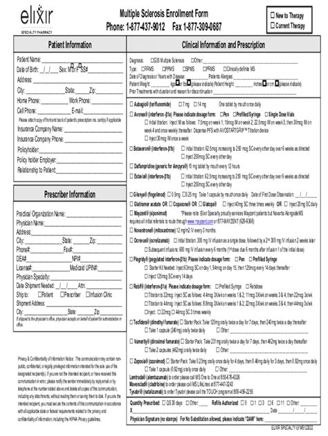 Fillable Online Multiple Sclerosis Enrollment Form Enrollment Form Fax