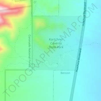 Kartchner Caverns topographic map, elevation, terrain