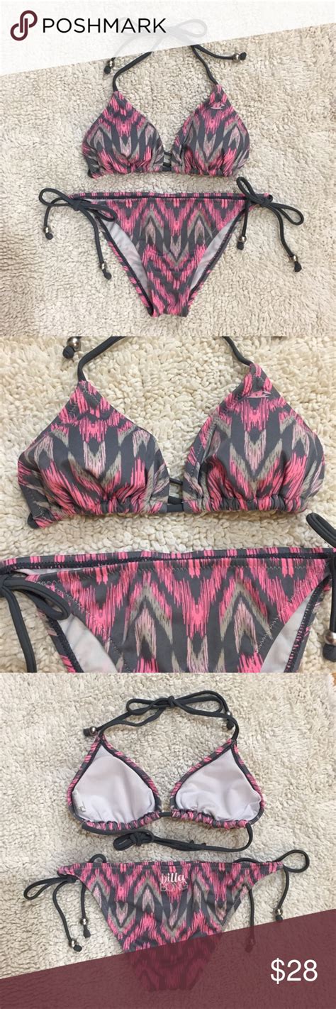 Billabong Triangle Bikini Set Cute Pink And Grey Billabong Triangle