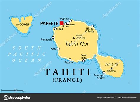 Tahití Polinesia Francesa Mapa Político Isla Más Grande Del Grupo Stock ...