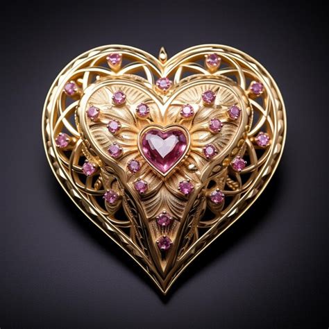 Premium Ai Image A Close Up Of A Heart Shaped Brooch With Pink Stones