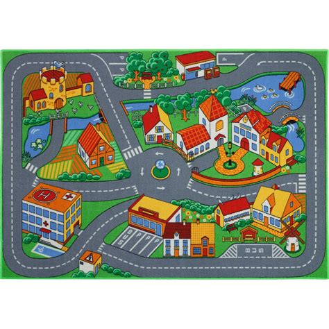 Kinderteppich Spielteppich 95x133cm Straße Kreisverkehr