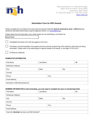 Fillable Online Nomination Form For NSH Awards Fax Email Print PdfFiller