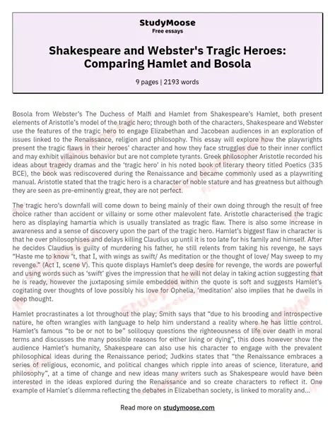 Shakespeare And Websters Tragic Heroes Comparing Hamlet And Bosola