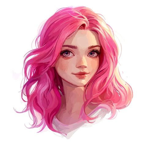 Un Dibujo De Una Mujer Con Cabello Rosa Y Cabello Rosa Vector Premium