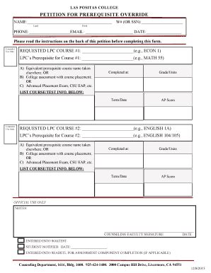 Fillable Online Laspositascollege Counseling Only Prerequisite Override