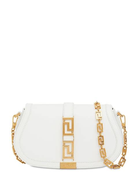 Versace Small Greca Goddess Leather Shoulder Bag In White Metallic