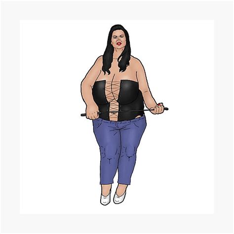 Strict BBW Dominatrix With Very Large Breasts In Jeans And Corset Photographic Print For Sale