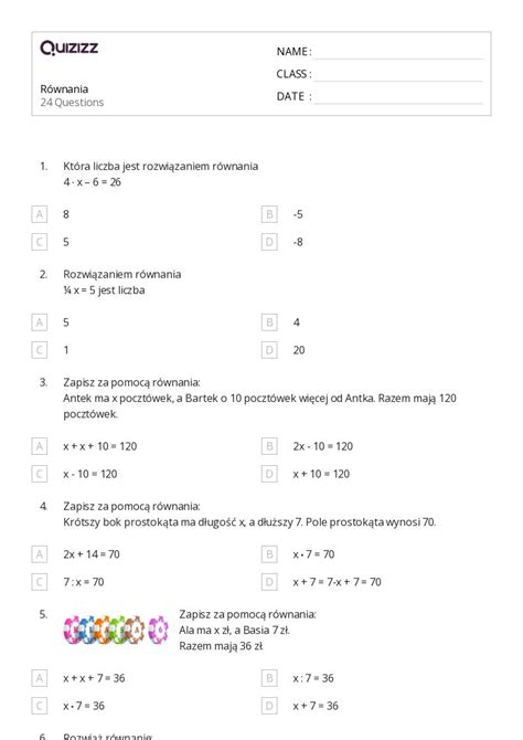 Ponad R Wnania Rozwi Zywalne W Jednym Kroku Arkuszy Roboczych Dla