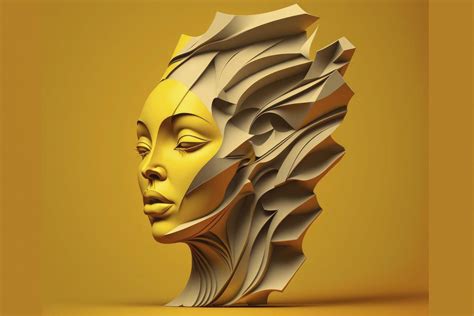 Modern Abstract Woman's face Sculpture design on yellow background ...