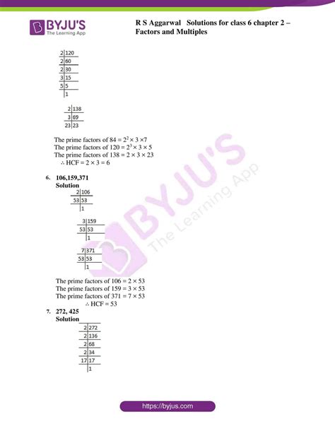 RS Aggarwal Solutions For Class 6 Chapter 2 Factors And Multiples