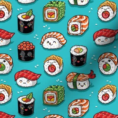 Cute kawaii sushi small size Fabric | Spoonflower